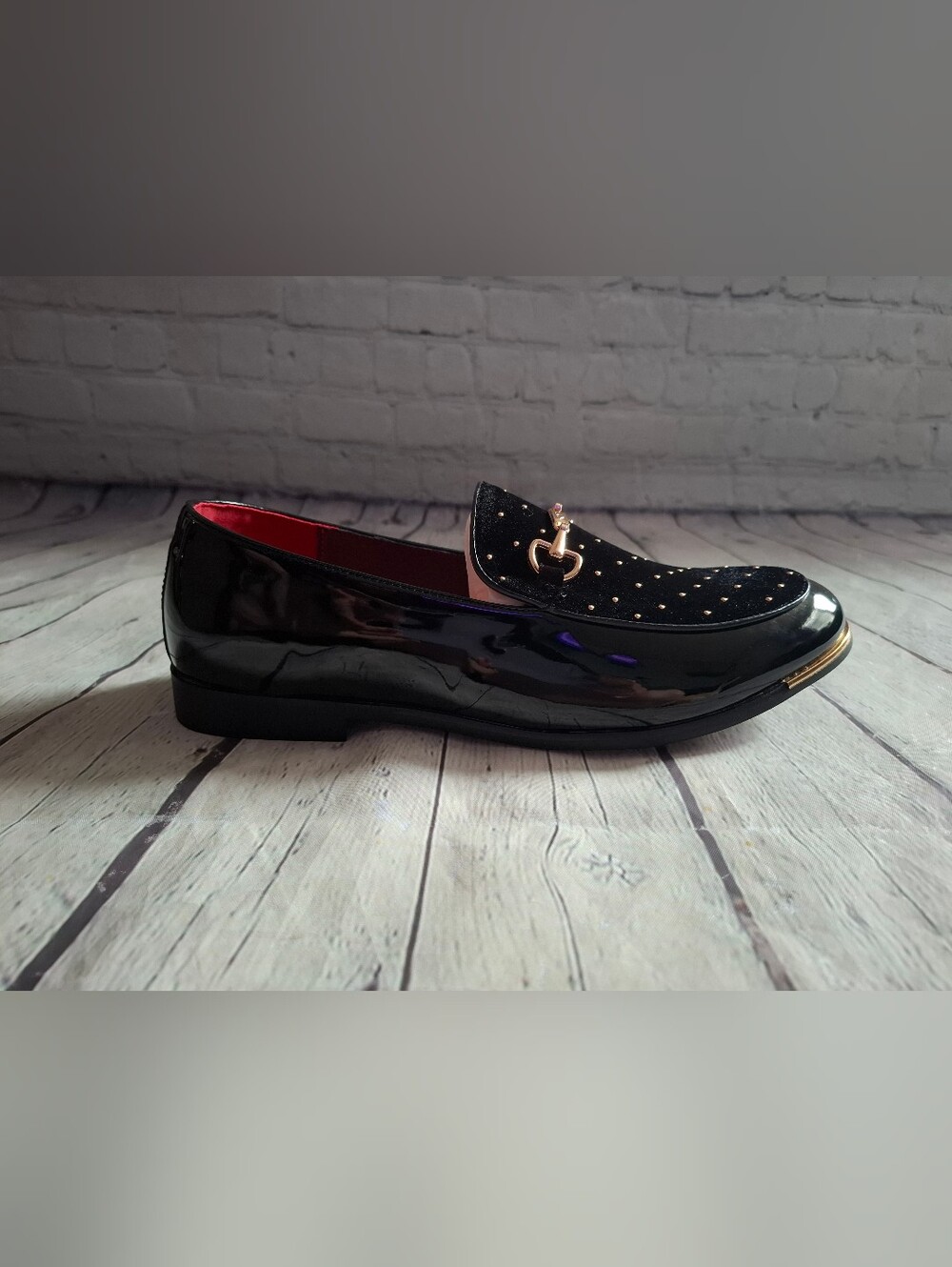 NIB FLQL Black Velvet & Patent Leather Loafers Shoes - Size 10 (44)